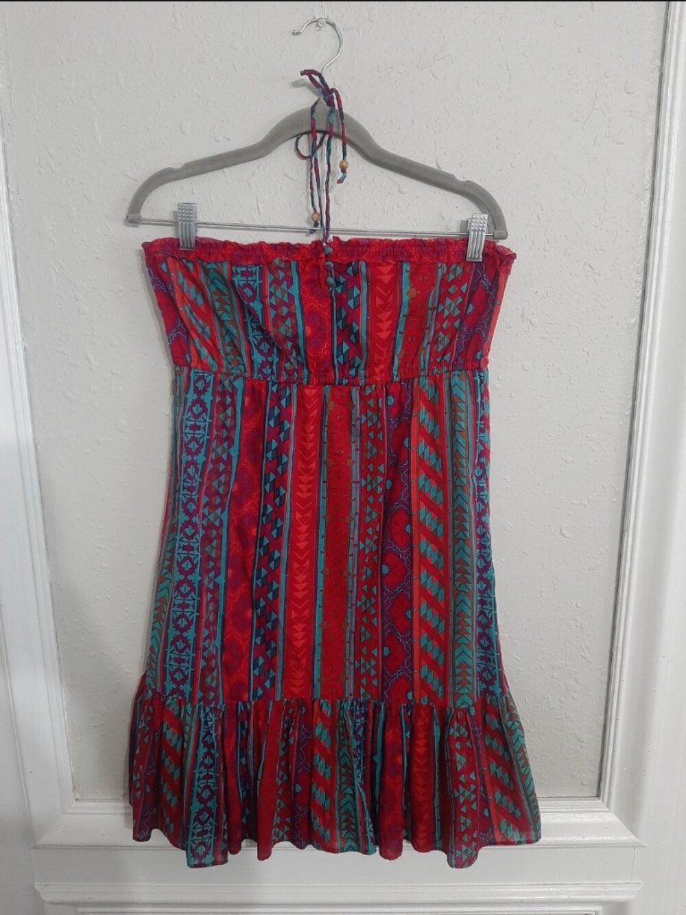 Vintage aztec southwestern cowgirl Texan mini dress tunic ruffle halter tube top